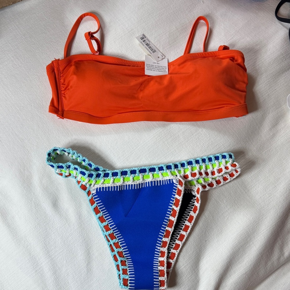 Amazon Essentials Orange and Blue‎ Bikini Set